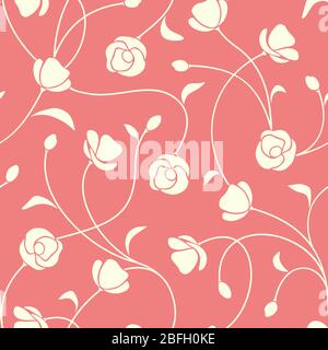 Motivo floreale Vector senza cuciture in colori corallo e bianco. Illustrazione Vettoriale