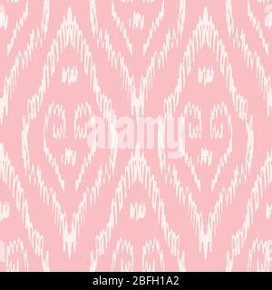 Trafilati a mano Pink and White tradizionale Ikat Boho Damask Diamanti Vector modello senza cuciture Illustrazione Vettoriale