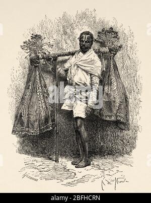 Ritratto di portatore di reliquie Fakir, Baroda (Vadodara). Gujarat, India. Vecchia illustrazione di incisione da El Mundo en la mano 1878 Foto Stock