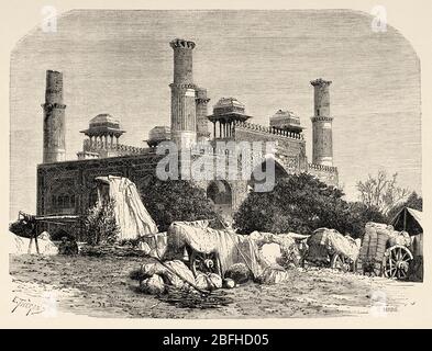 Tomba dell'imperatore Akbar a Secundra, Agra. Uttar Pradesh, India. Vecchia illustrazione di incisione da El Mundo en la mano 1878 Foto Stock