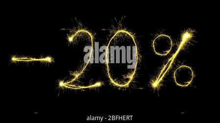 Vendita venti per cento fatto di scintille su sfondo nero Foto Stock