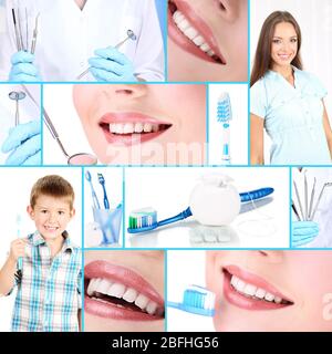 Collage di fotografie sul tema dei denti sani Foto Stock