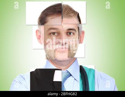 Faccia umana maschile fatta di diverse persone, concetto artistico Foto Stock