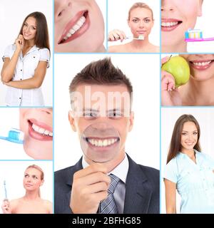 Collage di fotografie sul tema dei denti sani Foto Stock