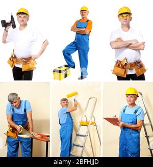 Collage di operaio di costruzione Foto Stock