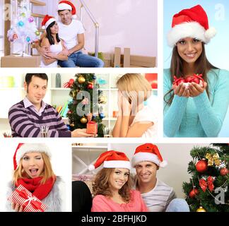 Collage di gente che celebra Natale Foto Stock