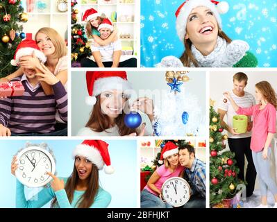 Collage di gente che celebra Natale Foto Stock