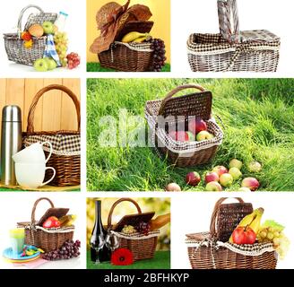 Collage di cestini da picnic primo piano Foto Stock