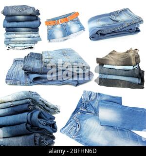 Collage di jeans isolato su bianco Foto Stock