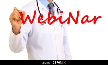 Webinar su scheda trasparente per la scrittura di testi da parte del medico Foto Stock