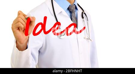 Idea di parola scritta del medico su bordo trasparente Foto Stock