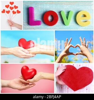 Collage di alcune immagini di cuori differenti, concetto di Amore Foto Stock
