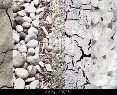 Assortimento di diverse texture in collage, mix di texture come sfondo Foto Stock