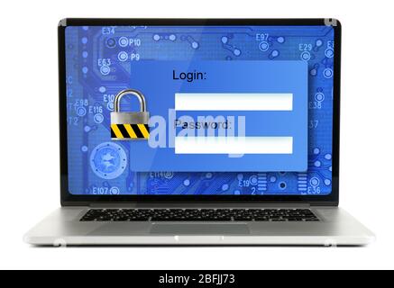 Password sullo schermo di un notebook - concetto di sicurezza del computer Foto Stock