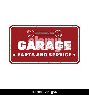Cartello in metallo arrugginito, targhetta di riparazione auto, targa porta garage Illustrazione Vettoriale
