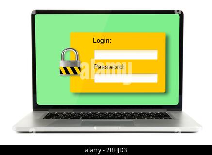 Password sullo schermo di un notebook - concetto di sicurezza del computer Foto Stock