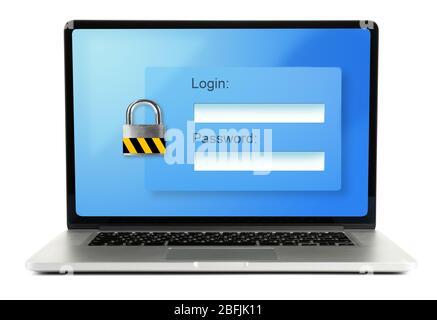 Password sullo schermo di un notebook - concetto di sicurezza del computer Foto Stock