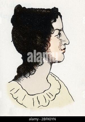Portrait de l'ecrivain britannique Emily Bronte (1818-1848) (ritratto dello scrittore britannico Emily Bronte) Dessin anonyme tyre de 'Les hauts de hurlevent' Foto Stock