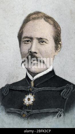 Portrait de Kuroki Tamemoto (1844-1923) General de l'armee imperiale japonaise - Chromolithographie fin 19eme siecle Collection privee Foto Stock