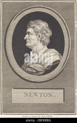 Augustin de Saint-Aubin (francese, 1736 - 1807), Isaac Newton, 1801, incisione su attacco sulla carta vergata Foto Stock