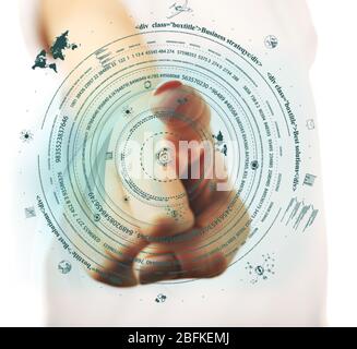 Mano umana pressare struttura di social network Foto Stock