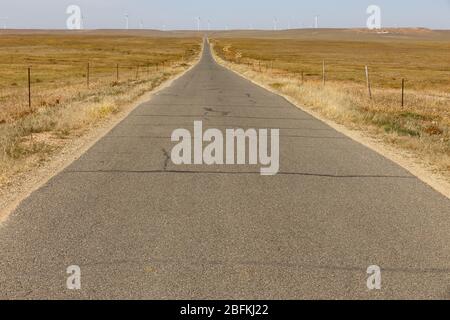 Strada asfaltata nelle steppe della Mongolia interna in Cina. Foto Stock