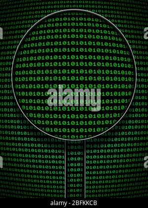 Codice binario con lente d'ingrandimento Foto Stock