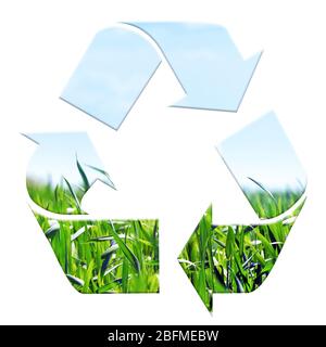 Tre frecce di riciclaggio isolate sul bianco, concetto di riciclo Foto Stock