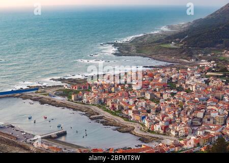 Veduta aerea al tramonto della zona della Guardia, in Galizia, Spagna. Foto Stock