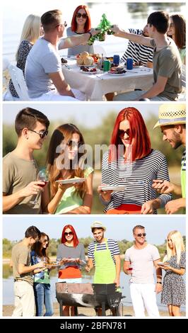 Collage di giovani al picnic Foto Stock