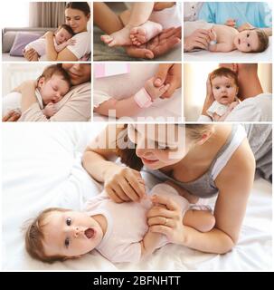 Collage con il bambino e i genitori cute del neonato Foto Stock