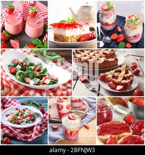 Collage di diversi piatti con fragola Foto Stock
