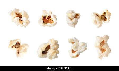 Gustoso il popcorn su sfondo bianco Foto Stock