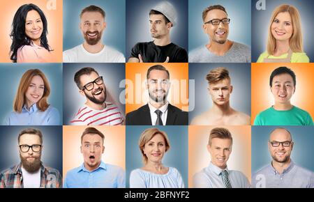 Set con ritratti di persone diverse. Concetto di unità Foto Stock
