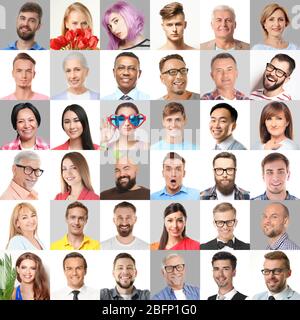 Set con ritratti di persone diverse. Concetto di unità Foto Stock