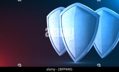 Illustrazione dello schermo di protezione e del concetto di protezione. Icona del badge di sicurezza. Banner sulla privacy. Etichetta di sicurezza. Segno di difesa. Simbolo forza e forte. Foto Stock