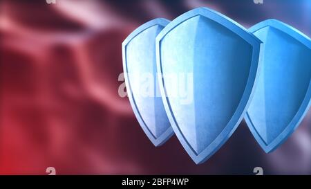 Illustrazione dello schermo di protezione e del concetto di protezione. Icona del badge di sicurezza. Banner sulla privacy. Etichetta di sicurezza. Segno di difesa. Simbolo forza e forte. Foto Stock