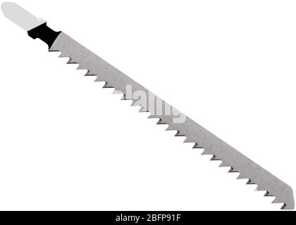 Lama per seghetto alternativo (utensile elettrico) per seghetto alternativo per legno colore argento isolato su fondo bianco Foto Stock