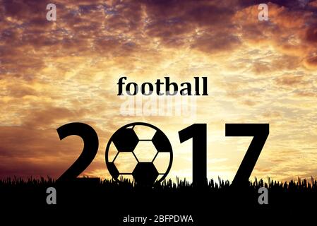 Testo CALCIO 2017 su sfondo cielo Foto Stock