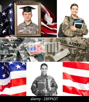 Collage per il concetto di educazione militare Foto Stock