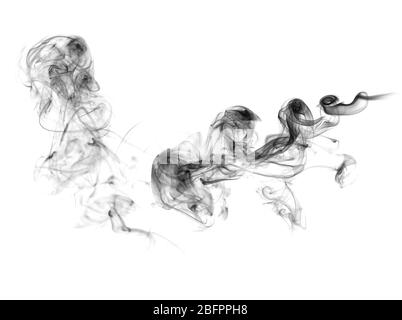 Vortice di fumo nero su sfondo bianco Foto Stock