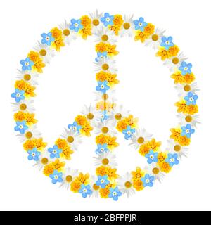 Simbolo di pace di fiori bellissimi su sfondo bianco Foto Stock
