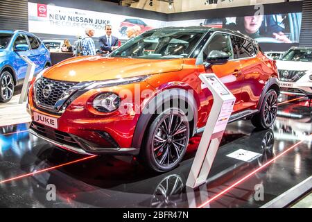 Bruxelles, Belgio, 2020 gennaio Nissan Juke II, Brussels Motor Show, SUV crossover subcompatto di seconda generazione prodotto dalla giapponese Nissan Foto Stock