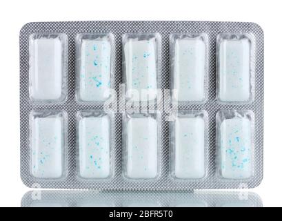 Blister con 10 gomme da masticare, isolato su bianco Foto Stock