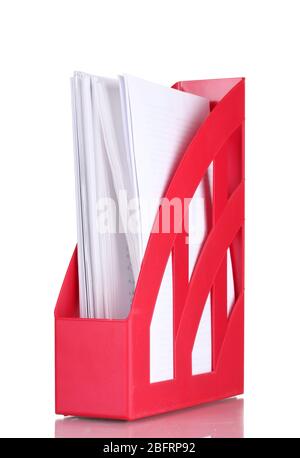 vassoio rosso per carte isolate su bianco Foto Stock