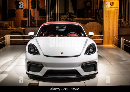 Bruxelles, Belgio, 2020 gennaio Porsche 718 Boxster Spyder al Salone di Bruxelles, 4a generazione, 982, auto da corsa costruita da Porsche Foto Stock