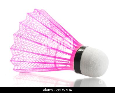 shuttle in plastica rosa isolato su bianco Foto Stock