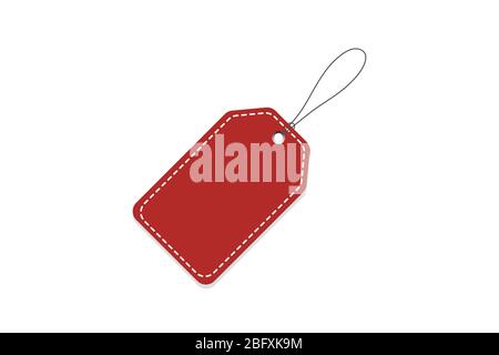 Etichetta prezzo rossa. Illustrazione vettoriale. Tag di sconto realistico, isolato. Illustrazione Vettoriale