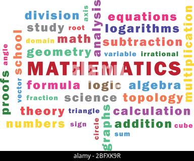 illustrazione delle parole matematiche, nuvola di parole matematiche. Illustrazione Vettoriale