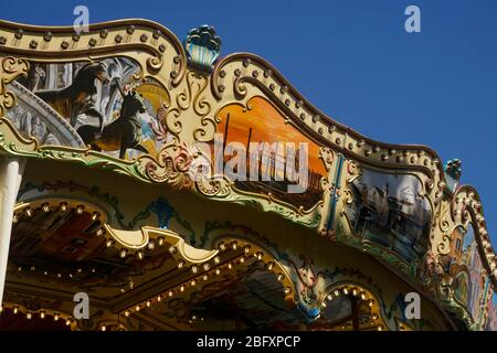 Dettagli di una tradizionale giostra veneziana al funfair.Carousel, giro tradizionale in fiera. Foto Stock